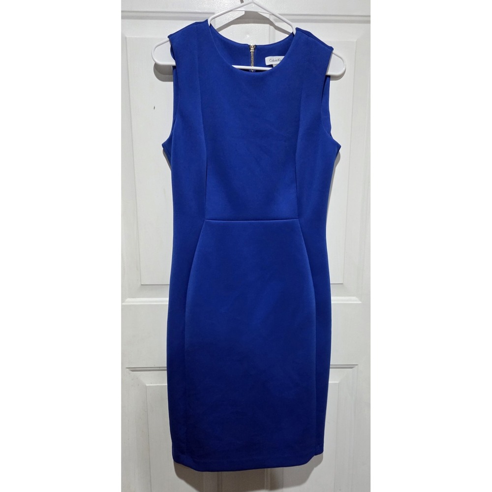 Calvin Klein Blue Sleeveless Sheath Dress Women Sz 8 W/ Gold Back Zipper